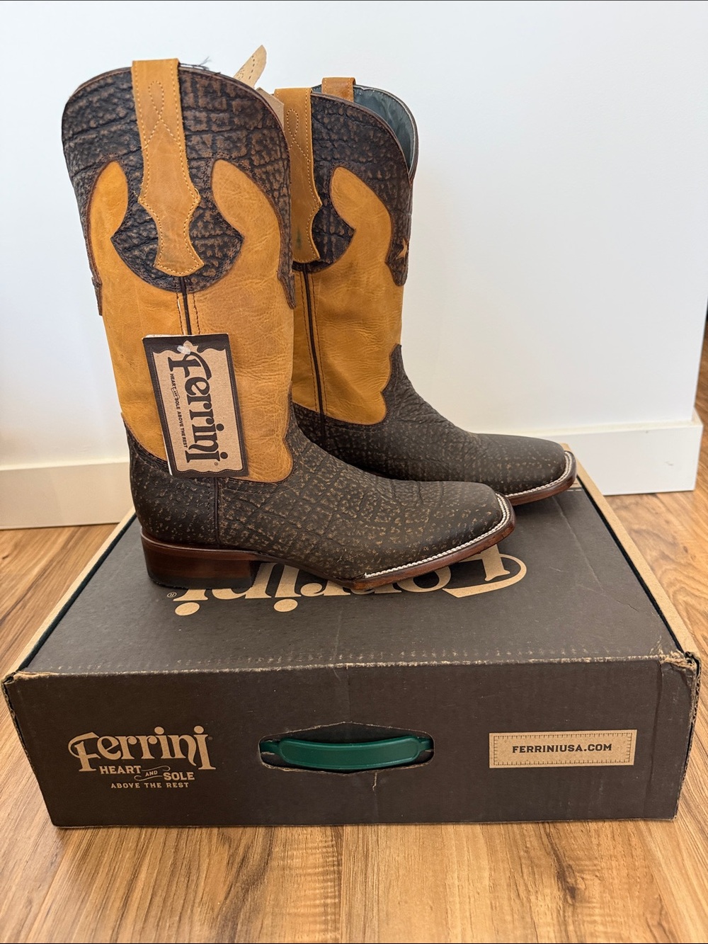 Ferrini Two-Tone Brown and Tan Western Cowboy Boots